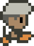 a pixel art of a person with a bandage on their head .