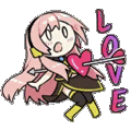 a cartoon girl is holding a heart with an arrow through it and the word love .