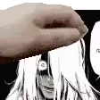 a hand is holding a woman 's head in front of a black and white image of a woman .