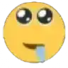 a close up of a yellow smiley face with a tear coming out of its mouth .