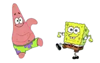 patrick star and spongebob squarepants are dancing together on a white background