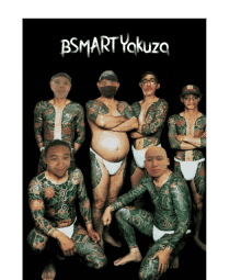 a group of men with tattoos posing for a photo with the words bsmart yakuza