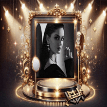 a picture of a woman in a gold frame with the word novita on it