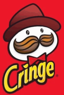 a pringles logo with a hat and mustache on a red background