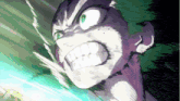 a close up of a person 's face with a very angry look on their face .