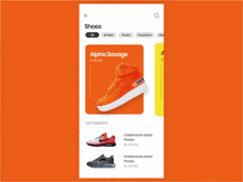 a screenshot of an app that shows a pair of shoes called alpha savage