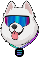 a cartoon drawing of a dog wearing sunglasses and a collar