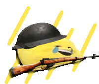 a yellow smiley face with a helmet and a rifle