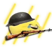 a yellow smiley face with a helmet and a rifle