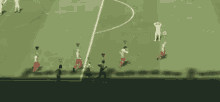 a group of soccer players are running on a field .