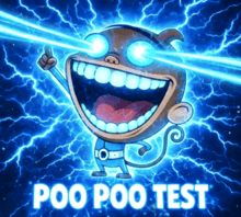 a cartoon monkey with glowing eyes and the words poo poo test on the bottom