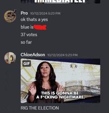 a screenshot of a discord conversation with a woman saying this is gonna be a f * cking nightmare