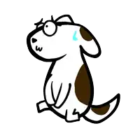 a cartoon drawing of a brown and white dog with a blue eye