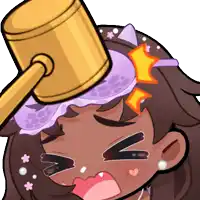 a cartoon of a girl with a hammer hitting her head