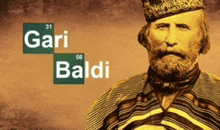 a man with a beard wearing a crown and a periodic table of elements with the name gari baldi on it