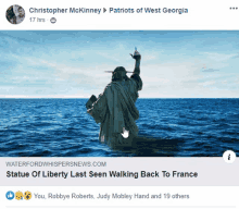 a facebook post by christopher mckinney shows a picture of the statue of liberty in the ocean