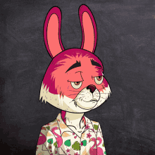 a cartoon rabbit wearing a flamingo shirt