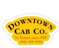 a downtown cab co. sticker that is yellow and white