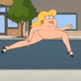 a naked cartoon character is jumping in the air with her legs crossed