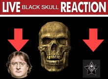 a poster that says " live black skull reaction " on it