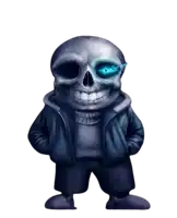 a cartoon character with a skull and blue eyes