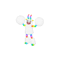 a cartoon character that looks like a sheep with horns and rainbow colored legs