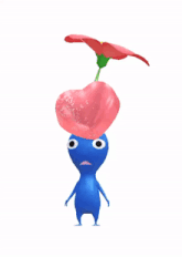 a blue alien with a red flower on his head