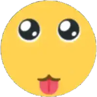 a yellow smiley face with big eyes and a tongue sticking out