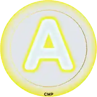 a glowing letter a in a yellow circle with cmp written below it