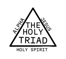 a black and white triangle with the words alpha jesus and the holy triad