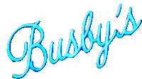 the word busby 's is written in a blue font