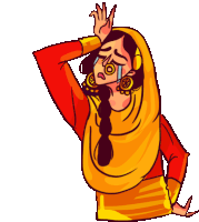 a cartoon drawing of a woman in a yellow and red outfit