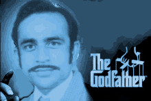 a man with a mustache is on a poster for the godfather movie