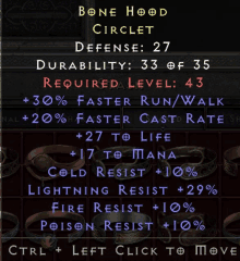 a screenshot of a game that says bone hood circlet on it