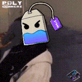 a person with a tea bag on their head with a tag that says ' strange '