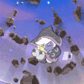 a cartoon character is surrounded by rocks and a star