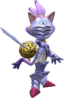 blaze the cat in armor holding a sword and a shield