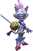 blaze the cat in armor holding a sword and a shield