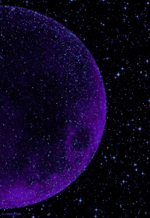 a purple planet is surrounded by blue stars in a dark space