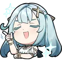 a cartoon drawing of a girl with blue hair and a cross on her head giving a thumbs up
