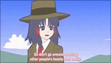 a cartoon of a girl with the words so don 't go around stealing other people 's hearts