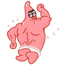 a cartoon of patrick star flexing his muscles while wearing underwear