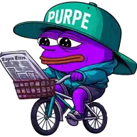 a purple frog wearing a hat that says purpe
