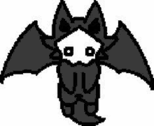 a pixel art drawing of a bat with a skull on its head .