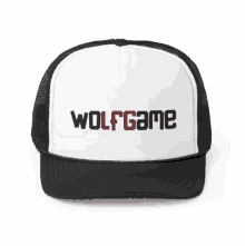 a black and white trucker hat says wolfgame