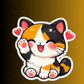 a sticker of a calico cat with its paw up