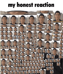 a collage of men 's faces with the words my honest reaction at the top