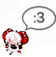 a cartoon character is holding a red balloon and a speech bubble with the number 3 .
