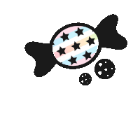 an illustration of a candy with stars on it and two cookies