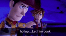 woody from toy story and sora from kingdom hearts are standing next to each other in a video game .